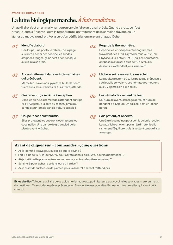 Page 2 du guide : les huit conditions d'un lâcher réussi